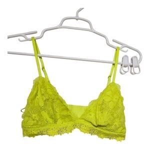 NWT Aerie Real Good Hibiscus Lace Strappy Bralette Neon Lime Green Medium